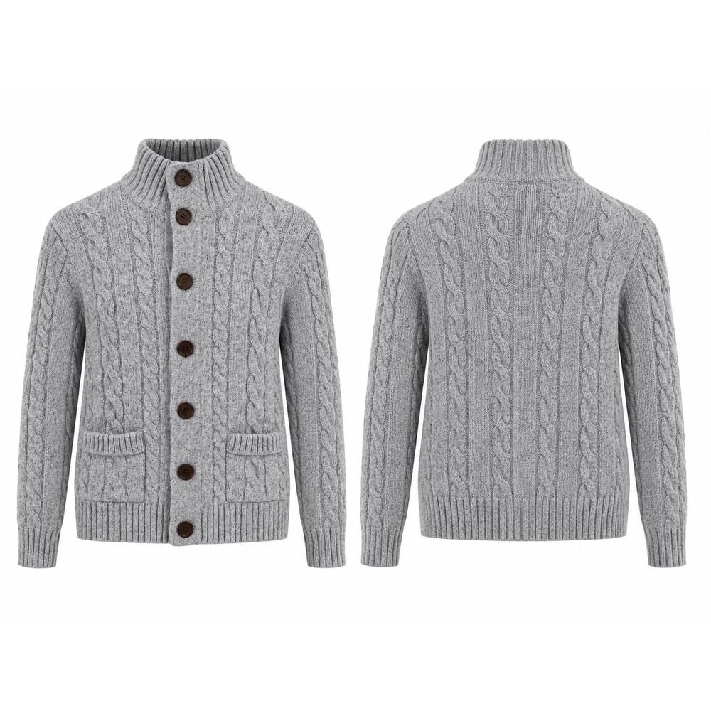 Charles Tyrwhitt Cardigan Men M Grey 100% Lambswool Cable Knit Button Sweater
